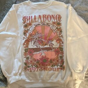 Billabong White and Pink Graphic Crewneck Sweater